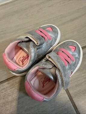 Jellypop Silver Sneakers with Pink Heart Accents